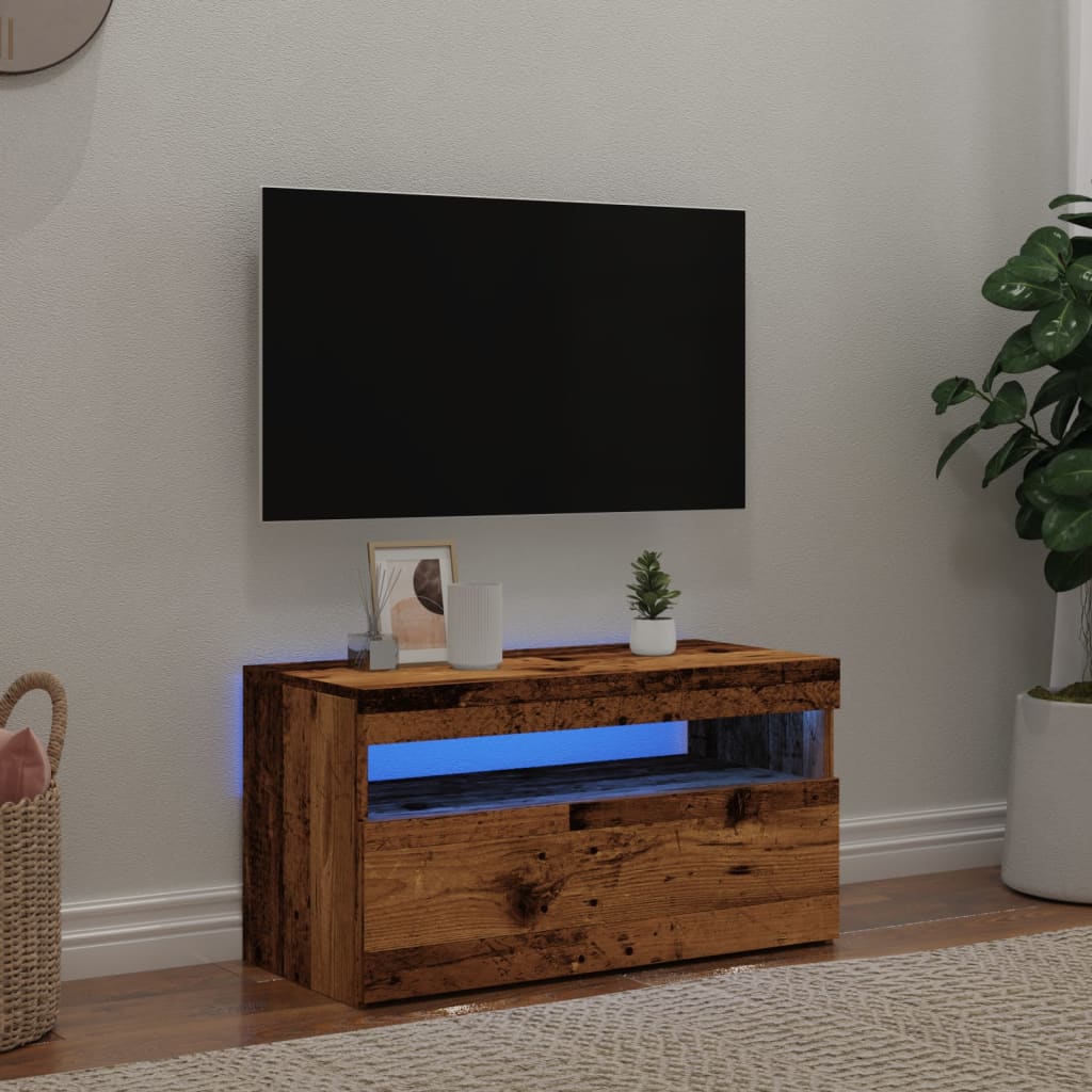 vidaXL Mueble TV luces LED madera ingeniería envejecida 75x35x40 cm