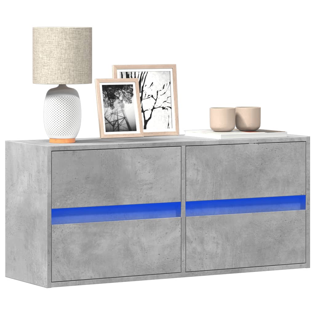 vidaXL Mueble de TV de pared con luces LED gris hormigón 100x31x45 cm