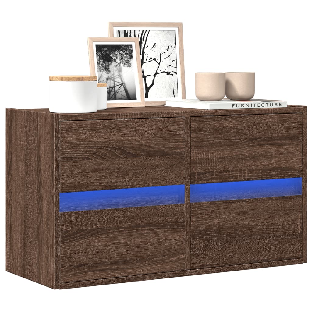 vidaXL Mueble de TV de pared con luces LED marrón roble 80x31x45 cm