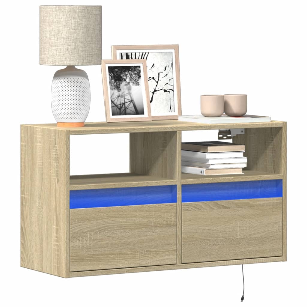 vidaXL Mueble de TV de pared con luces LED roble Sonoma 80x31x45 cm