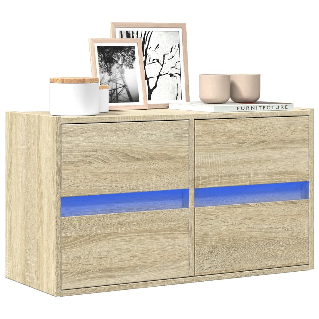 vidaXL Mueble de TV de pared con luces LED roble Sonoma 80x31x45 cm