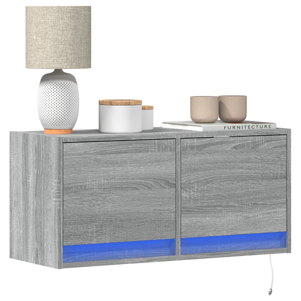 vidaXL Mueble de TV de pared con luces LED gris Sonoma 80x31x35 cm