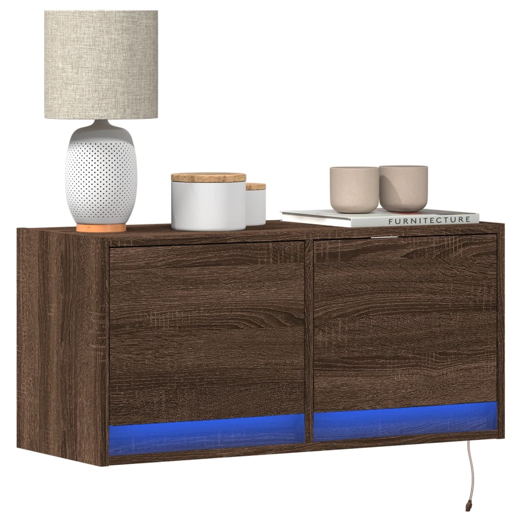 vidaXL Mueble de TV de pared con luces LED roble marrón 80x31x35 cm