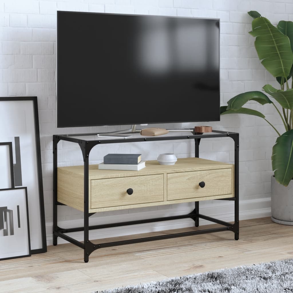 vidaXL Mueble TV cristal y madera ingeniería roble Sonoma 80x35x51 cm