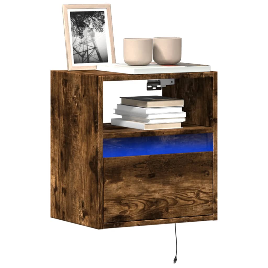 vidaXL Mueble de TV de pared con luces LED roble ahumado 41x31x45 cm