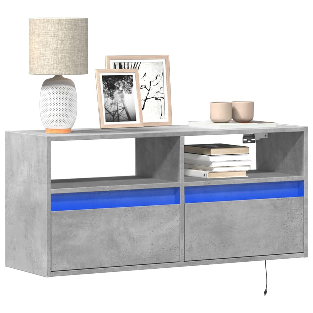 vidaXL Mueble de TV de pared con luces LED gris hormigón 100x31x45 cm