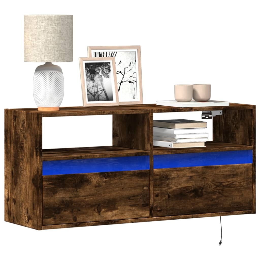 vidaXL Mueble de TV de pared con luces LED roble ahumado 100x31x45 cm