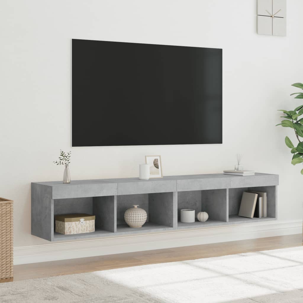 vidaXL Muebles de TV con luces LED 2 uds gris hormigón 80x30x30 cm