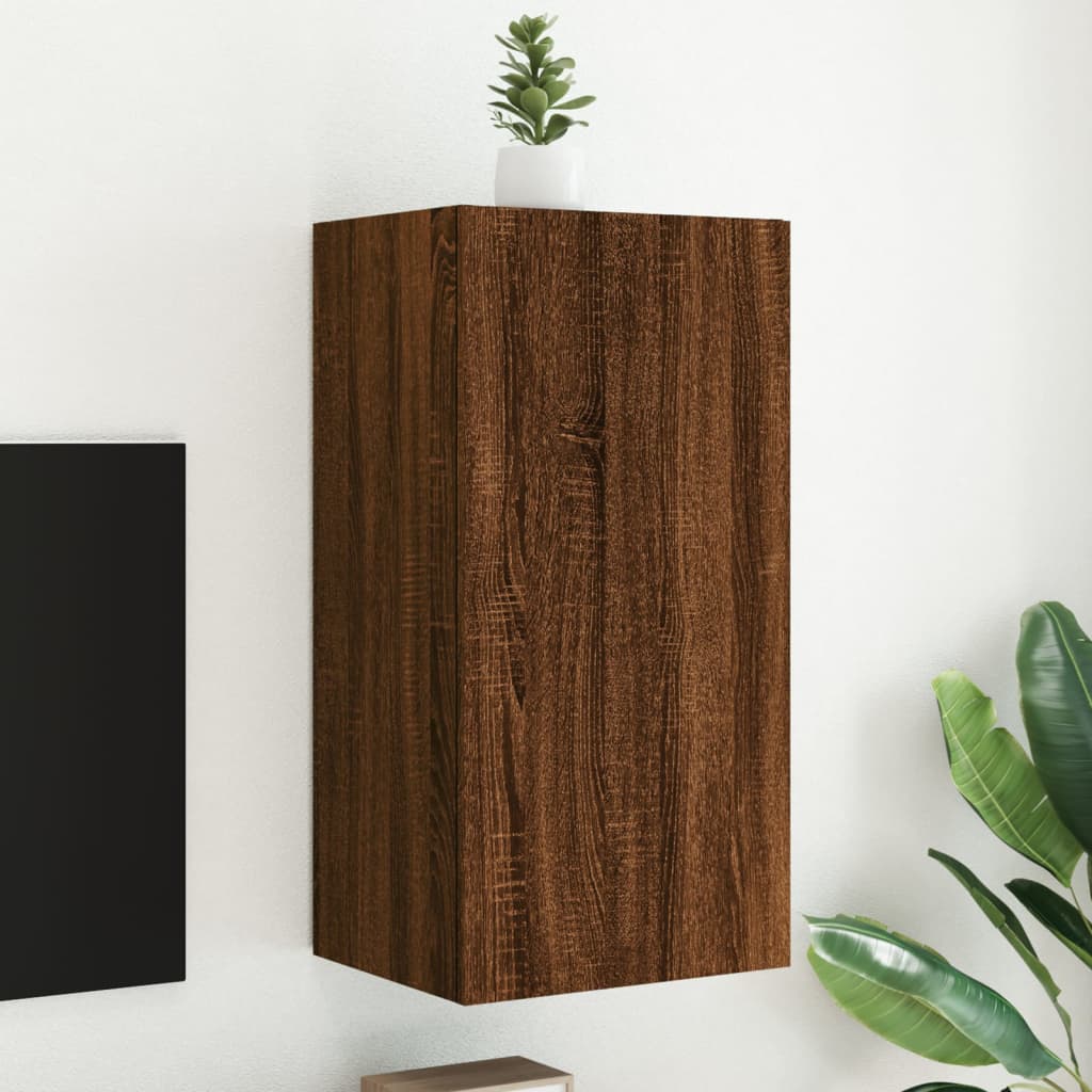 vidaXL Mueble de TV de pared con luces LED marrón roble 40,5x35x80 cm