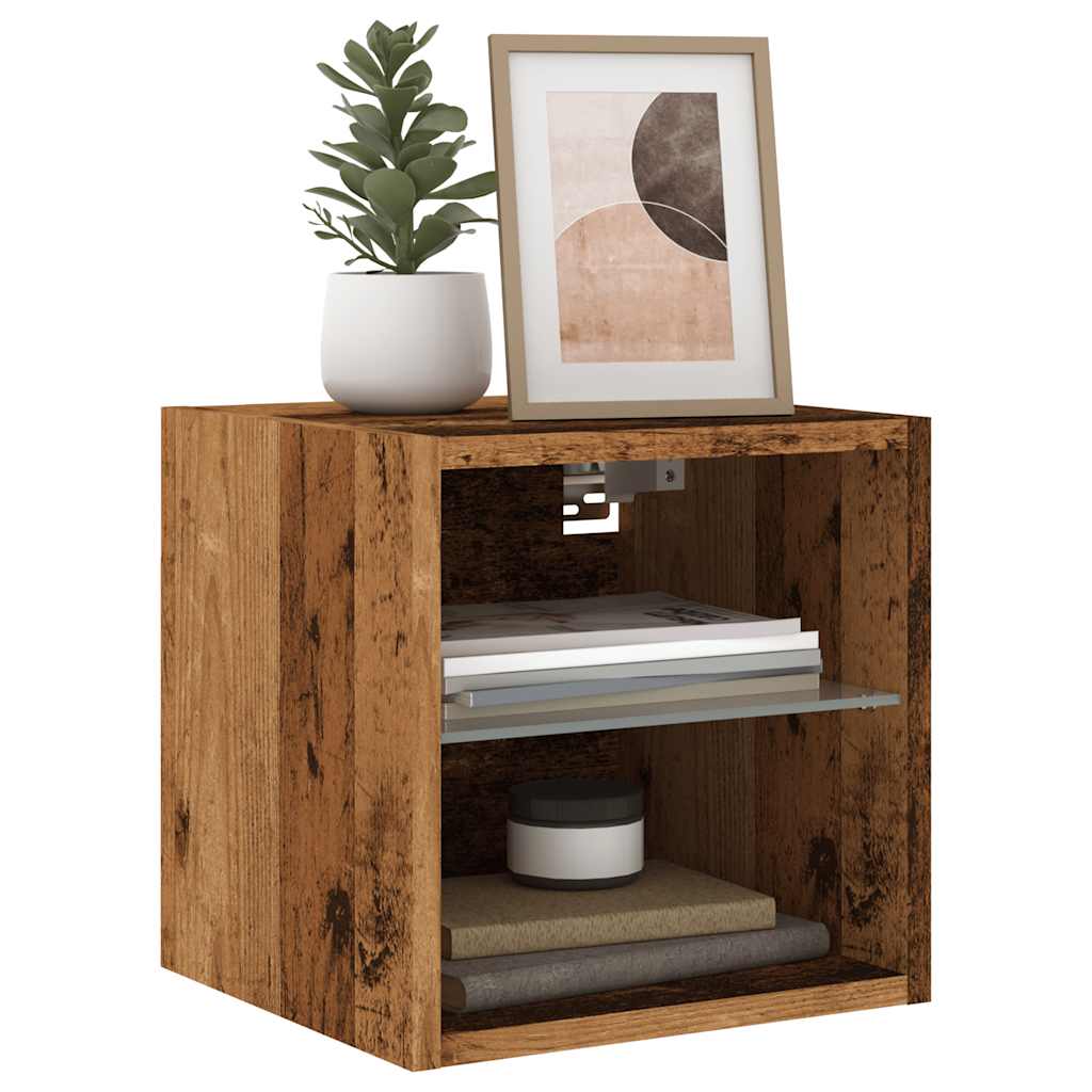 vidaXL Mueble de TV de pared con luces LED envejecida 30x28,5x30 cm