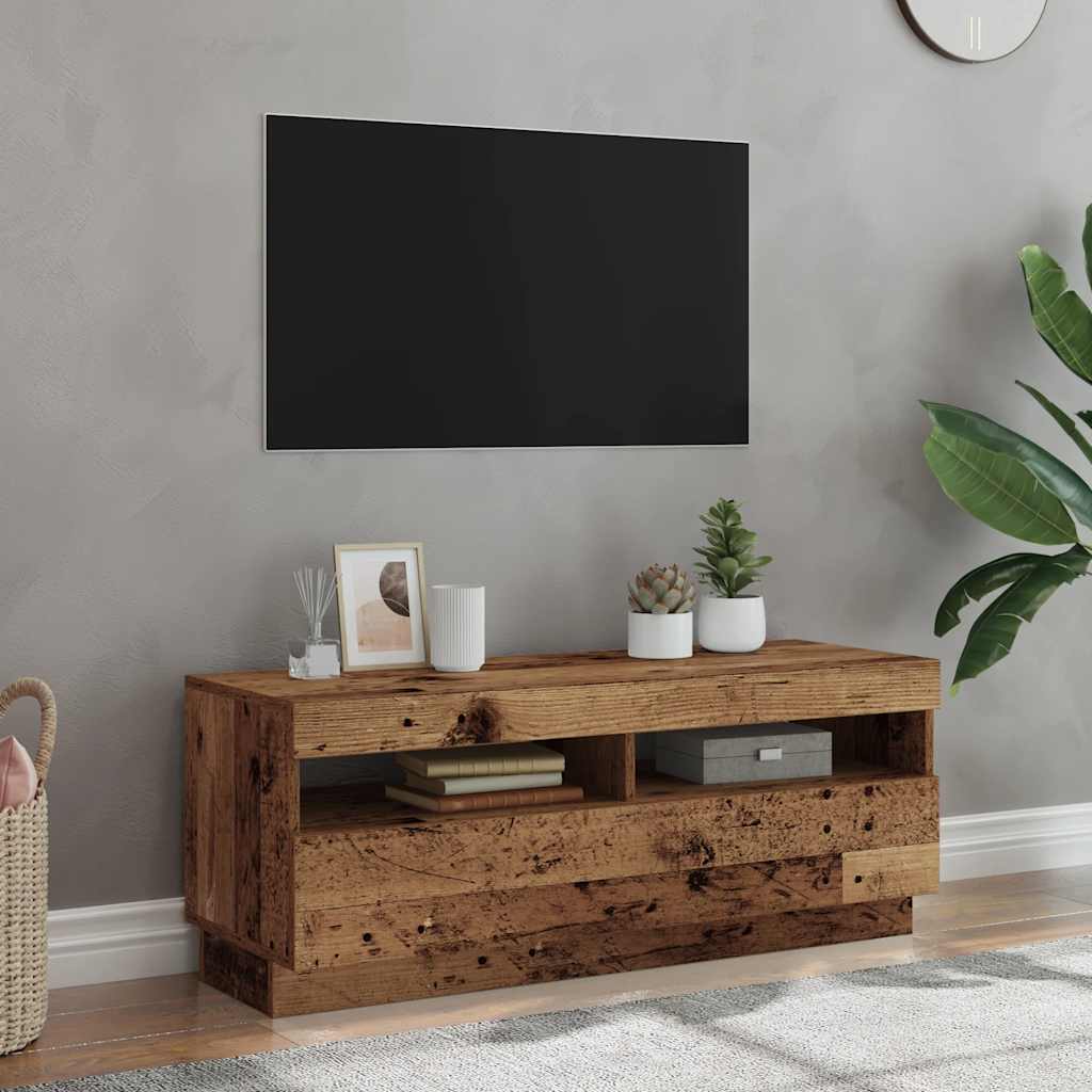 vidaXL Mueble TV luces LED madera ingeniería envejecida 100x35x40 cm