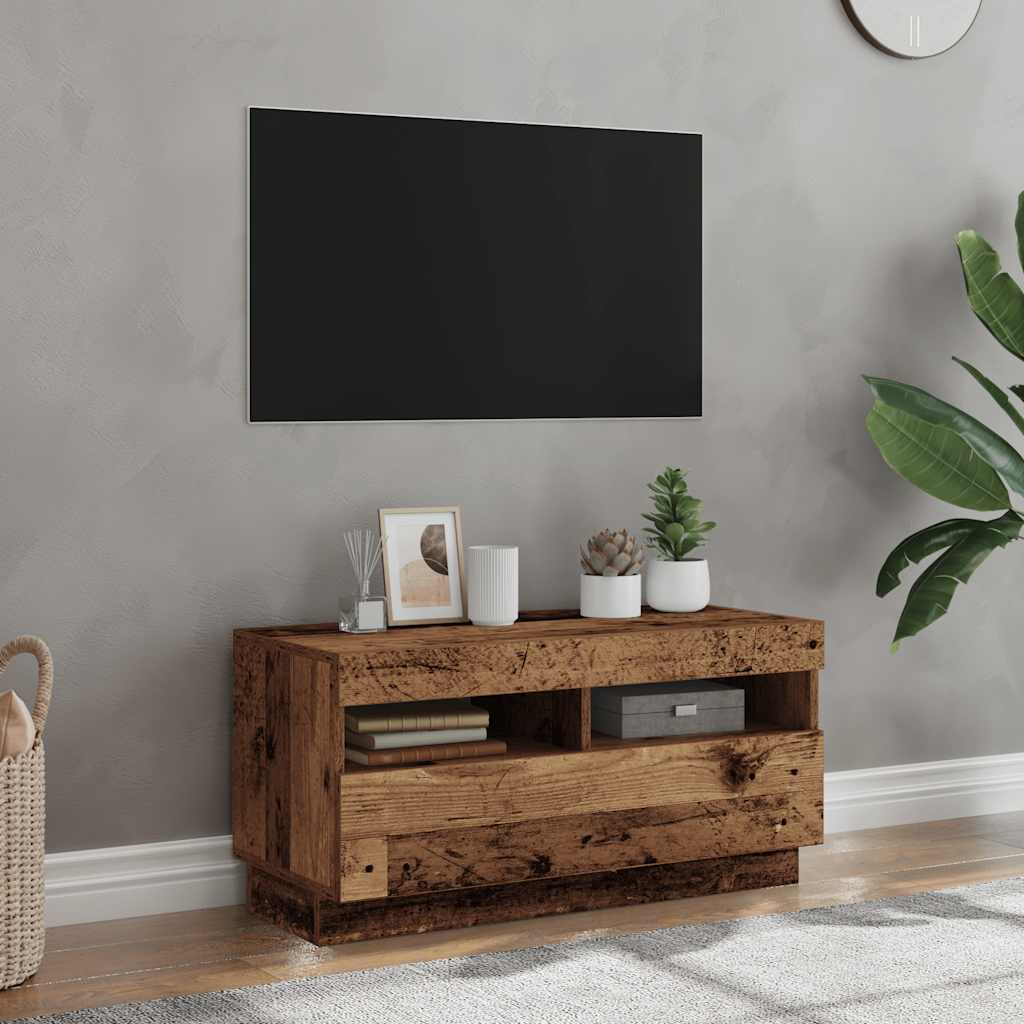vidaXL Mueble TV luces LED madera ingeniería envejecida 80x35x40 cm