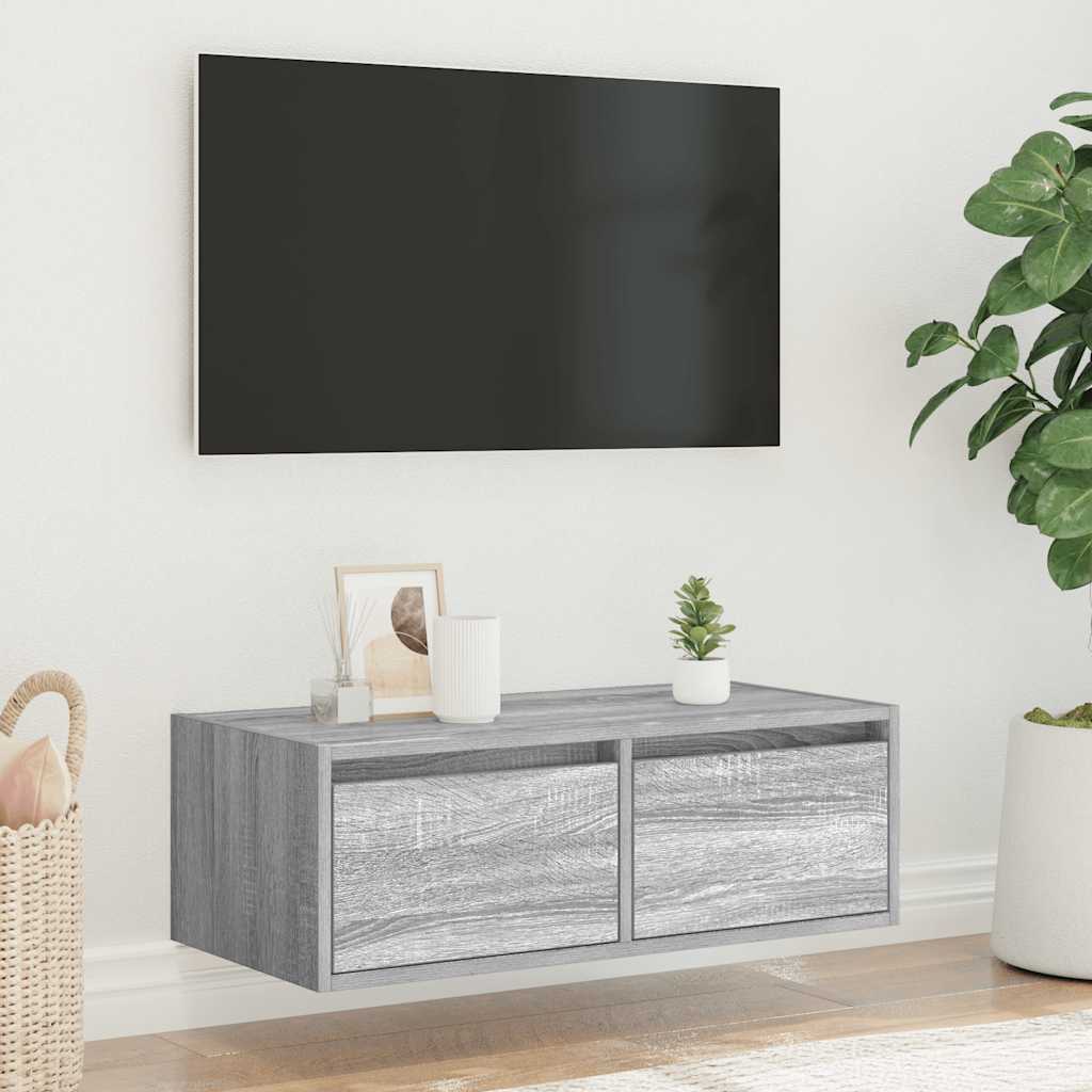 vidaXL Mueble de TV con luces LED sonoma gris 75x35,5x25 cm - Image 4