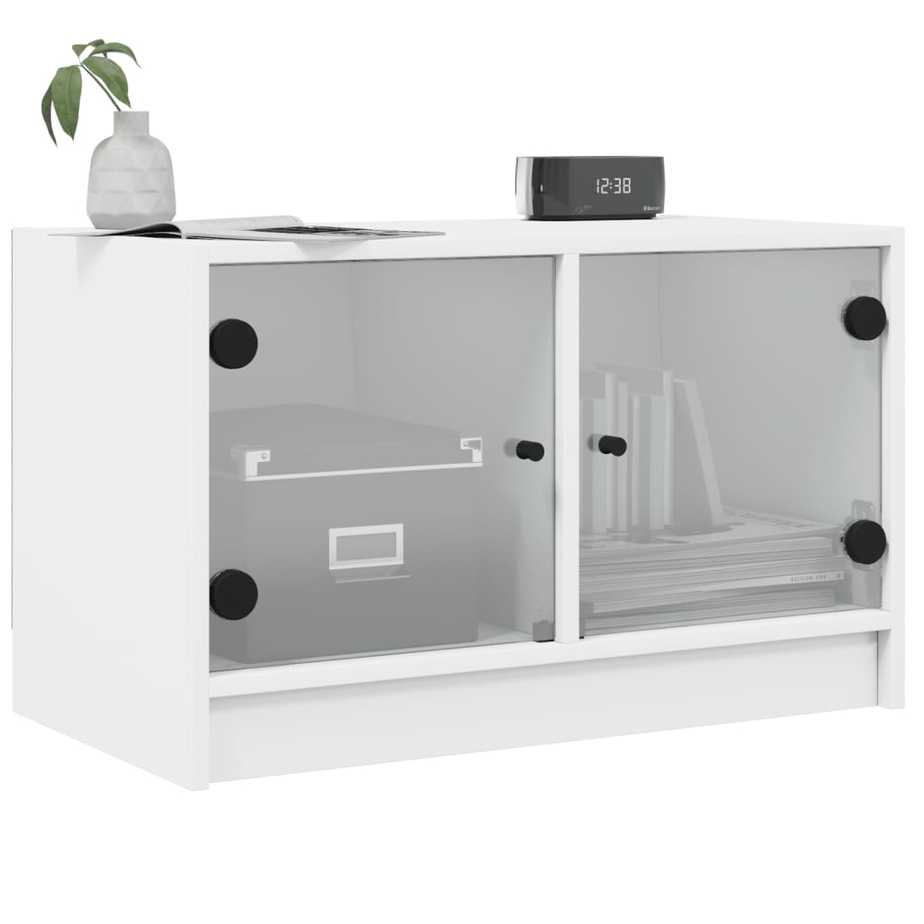 vidaXL Mueble de TV con puertas de vidrio blanco 68x37x42 cm - Image 4