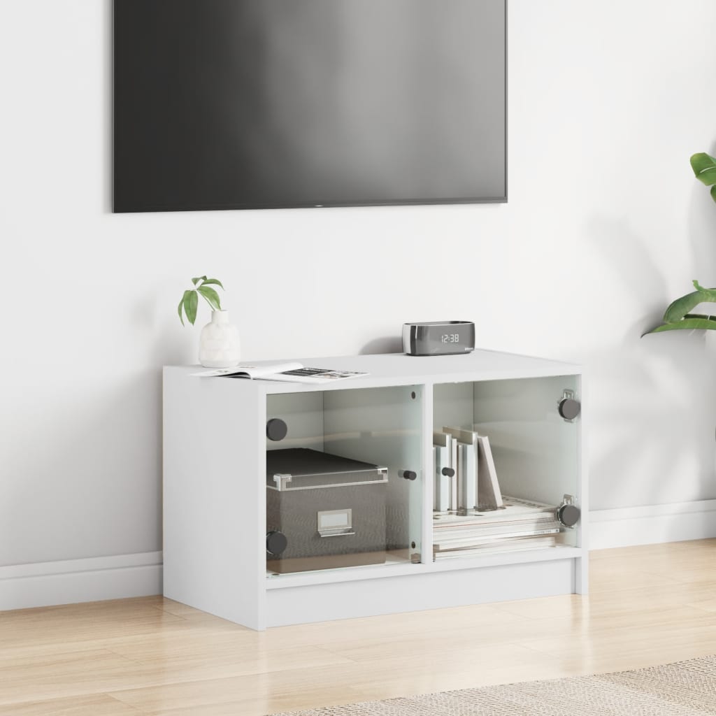 vidaXL Mueble de TV con puertas de vidrio blanco 68x37x42 cm - Image 3