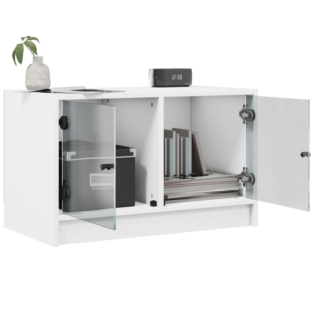 vidaXL Mueble de TV con puertas de vidrio blanco 68x37x42 cm - Image 5