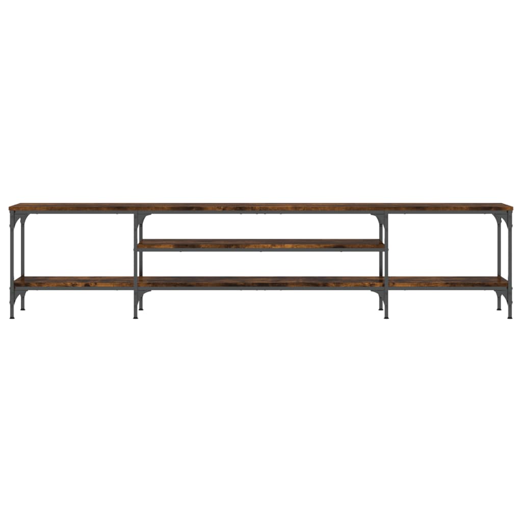 vidaXL Mueble TV madera ingeniería y hierro roble ahumado 201x35x45 cm - Image 4
