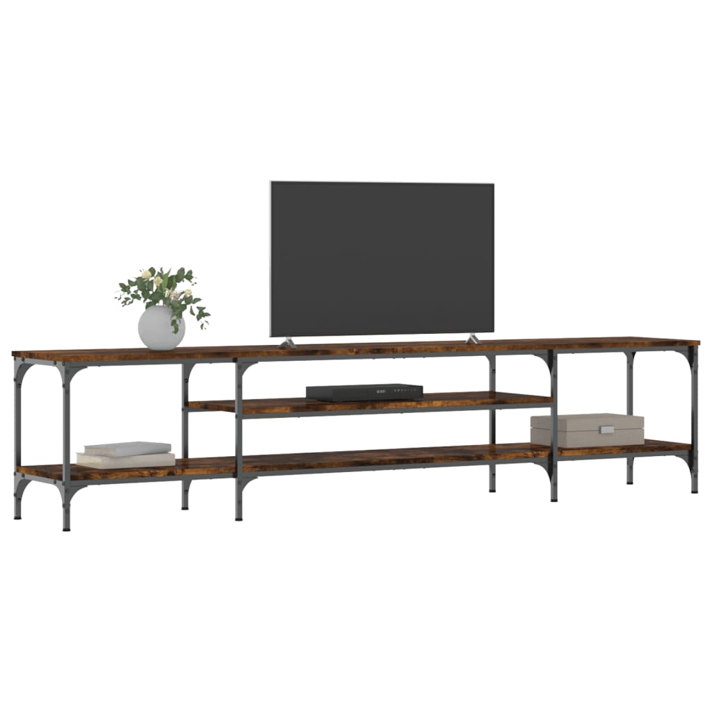vidaXL Mueble TV madera ingeniería y hierro roble ahumado 201x35x45 cm - Image 3