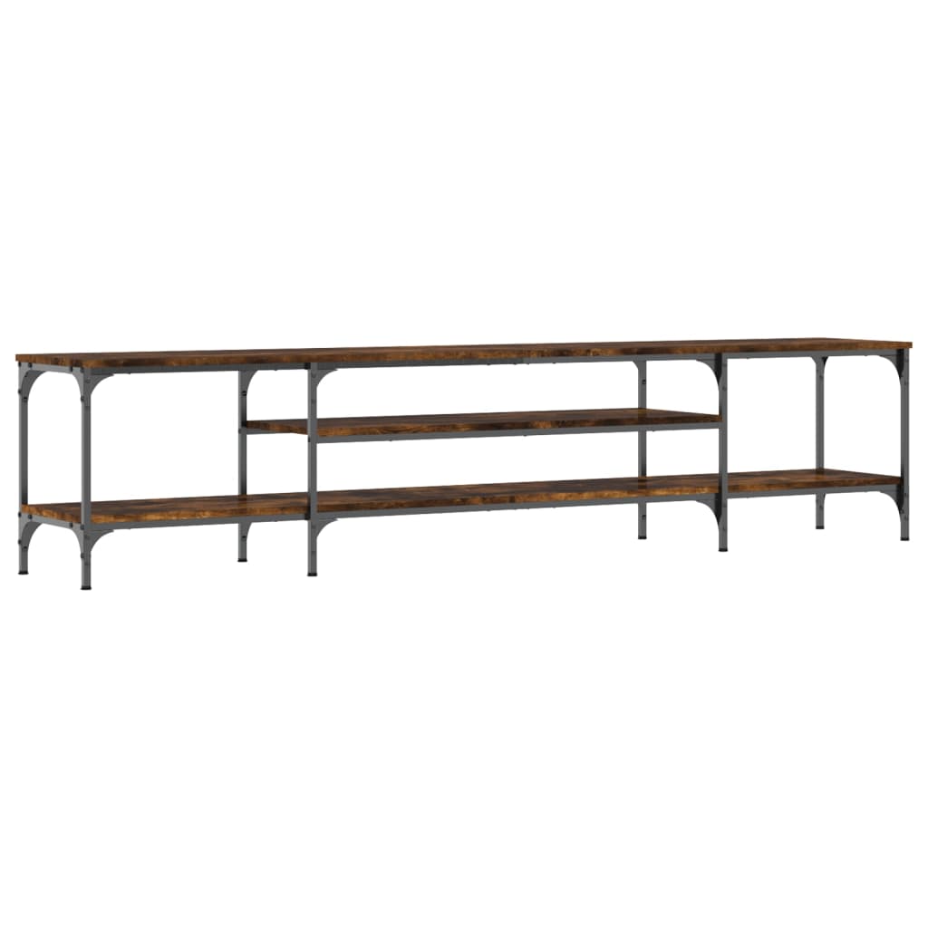vidaXL Mueble TV madera ingeniería y hierro roble ahumado 201x35x45 cm - Image 6