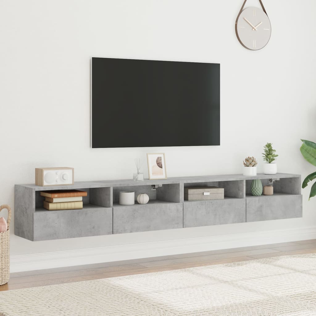 vidaXL Muebles de pared de TV 2 uds madera gris hormigón 100x30x30 cm - Image 3