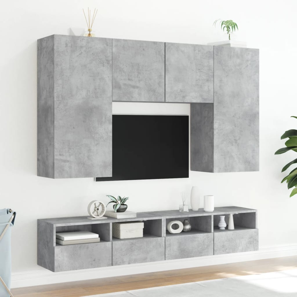 vidaXL Muebles de pared de TV 2 uds madera gris hormigón 100x30x30 cm - Image 4