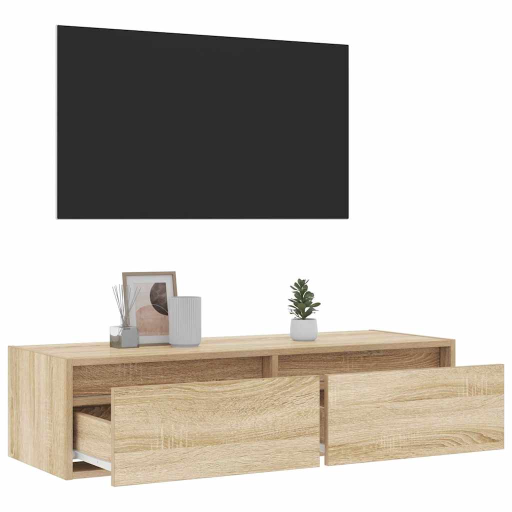 vidaXL Mueble de TV con luces LED roble sonoma 100X35,5x25 cm - Image 5