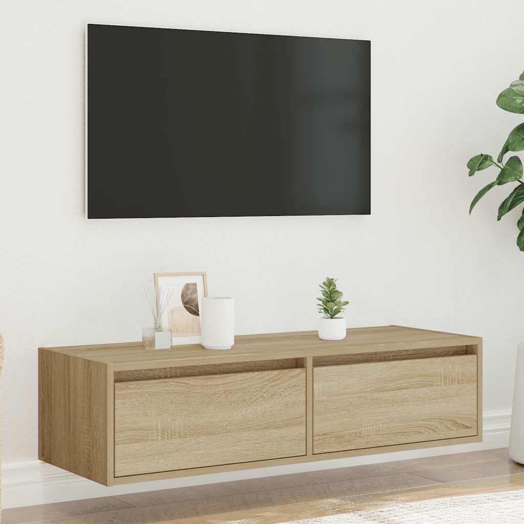 vidaXL Mueble de TV con luces LED roble sonoma 100X35,5x25 cm - Image 4