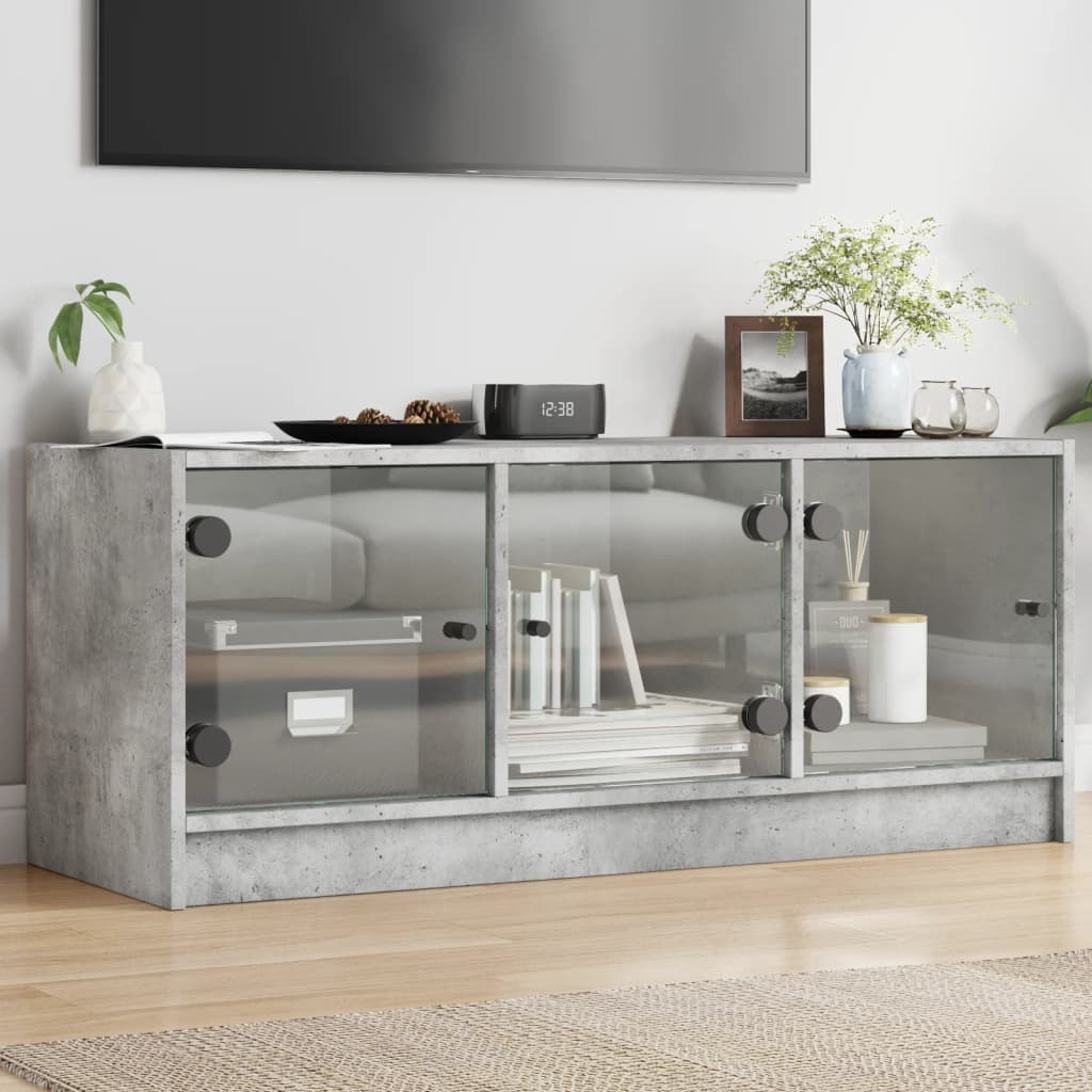 vidaXL Mueble de TV con puertas de vidrio gris hormigón 102x37x42 cm