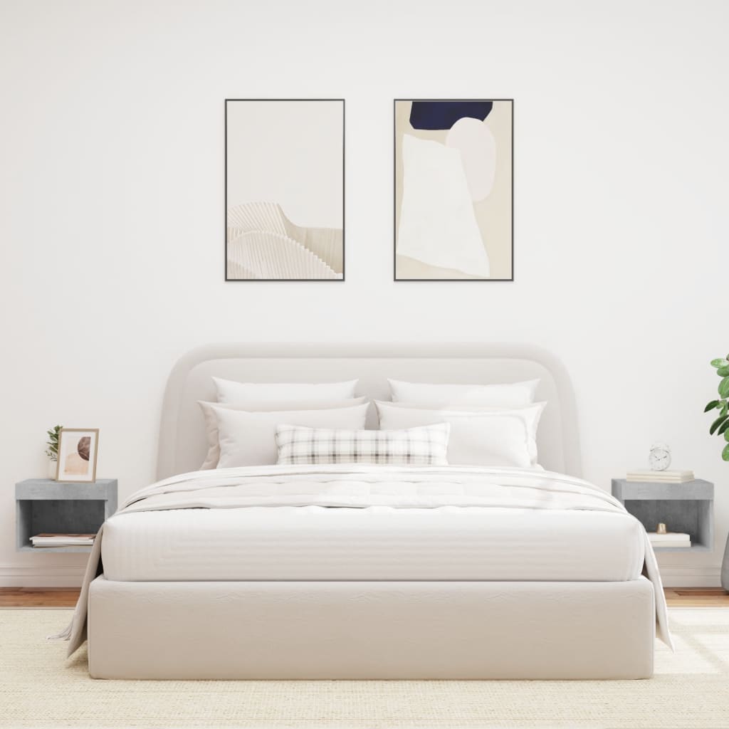 vidaXL Mesitas de noche de pared con luces LED 2 uds gris hormigón - Image 3