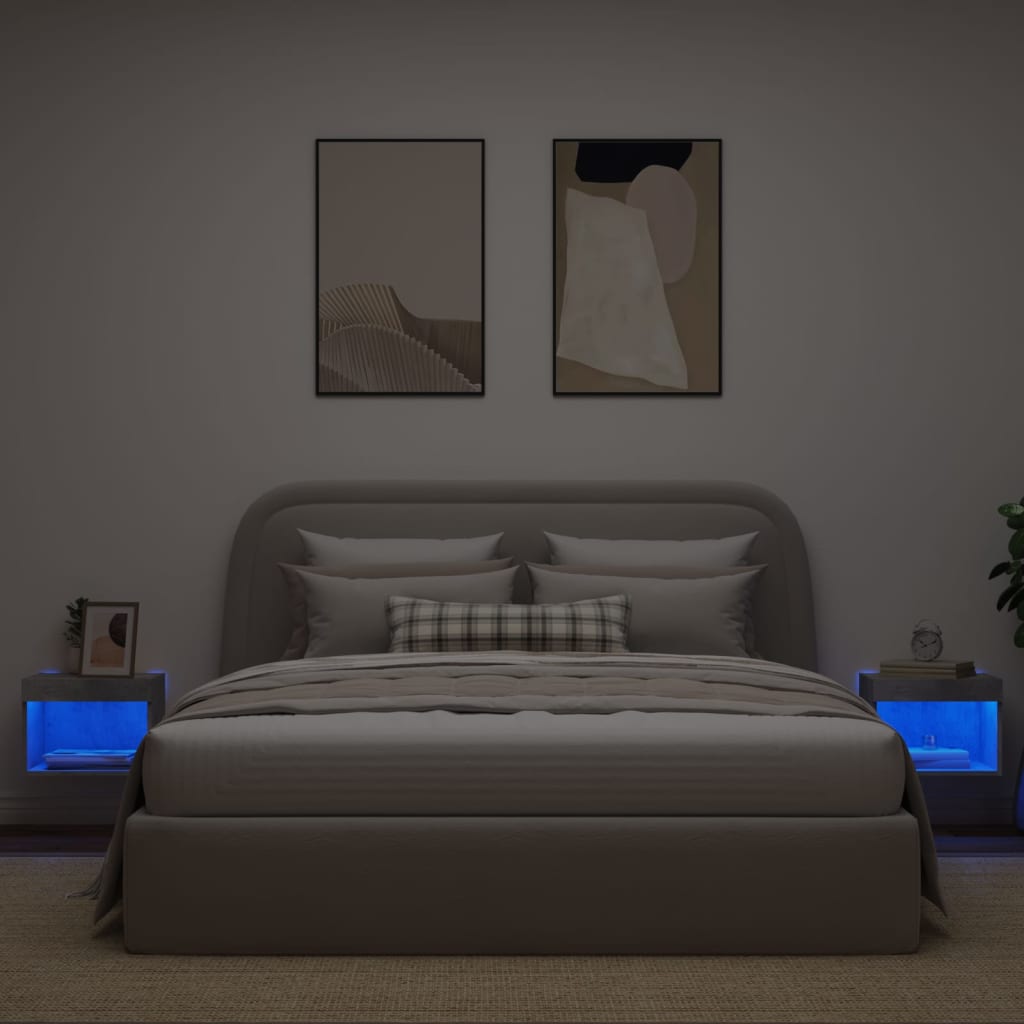 vidaXL Mesitas de noche de pared con luces LED 2 uds gris hormigón - Image 4