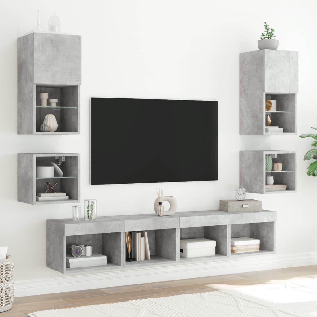 vidaXL Mesitas de noche de pared con luces LED 2 uds gris hormigón - Image 5