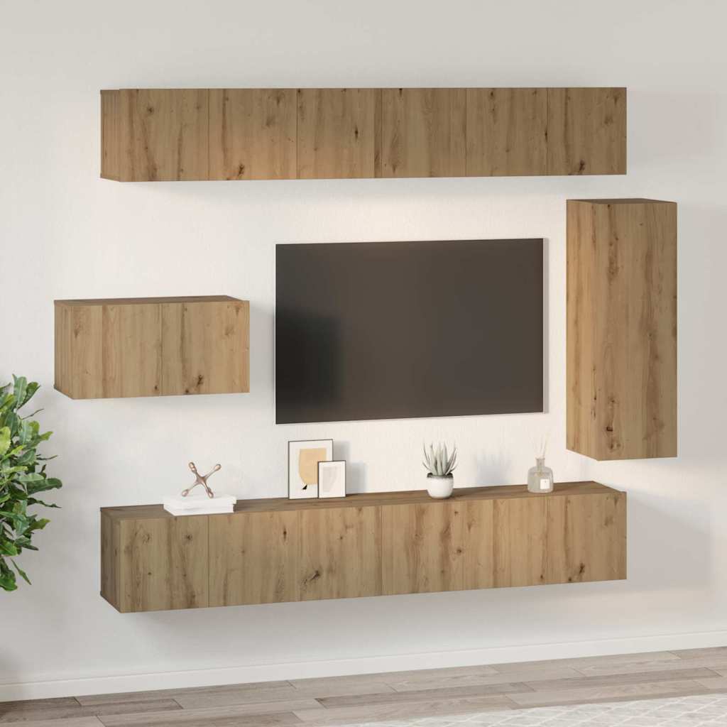 vidaXL Conjunto de mueble de TV 8 pcs Roble artesanal - Image 4