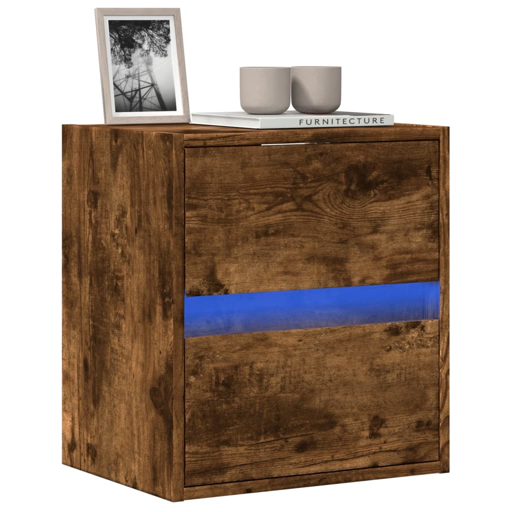 vidaXL Mueble de TV de pared con luces LED roble ahumado 41x31x45 cm