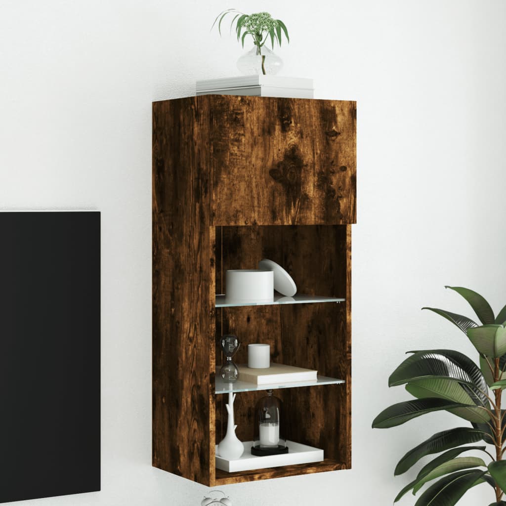 vidaXL Mueble para TV con luces LED roble ahumado 40,5x30x90 cm