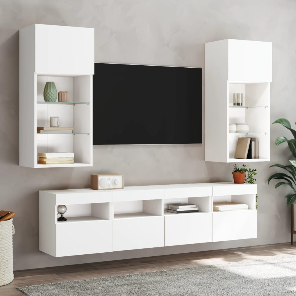 vidaXL Mueble de TV de pared con luces LED blanco 40x30x40 cm - Image 6