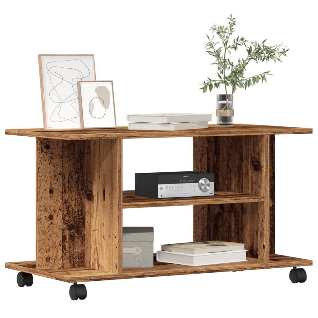 vidaXL Mueble de TV con ruedas madera ingeniería envejecida 80x40x45cm