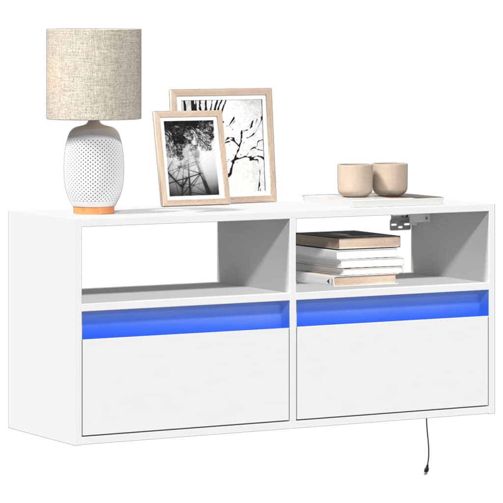 vidaXL Mueble de TV de pared con luces LED blanco 100x31x45 cm