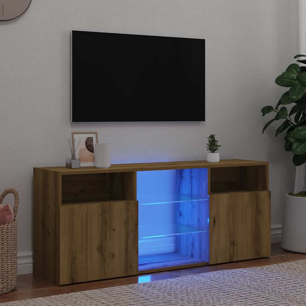 vidaXL Mueble TV luces LED madera ingeniería roble artisan 120x30x50cm