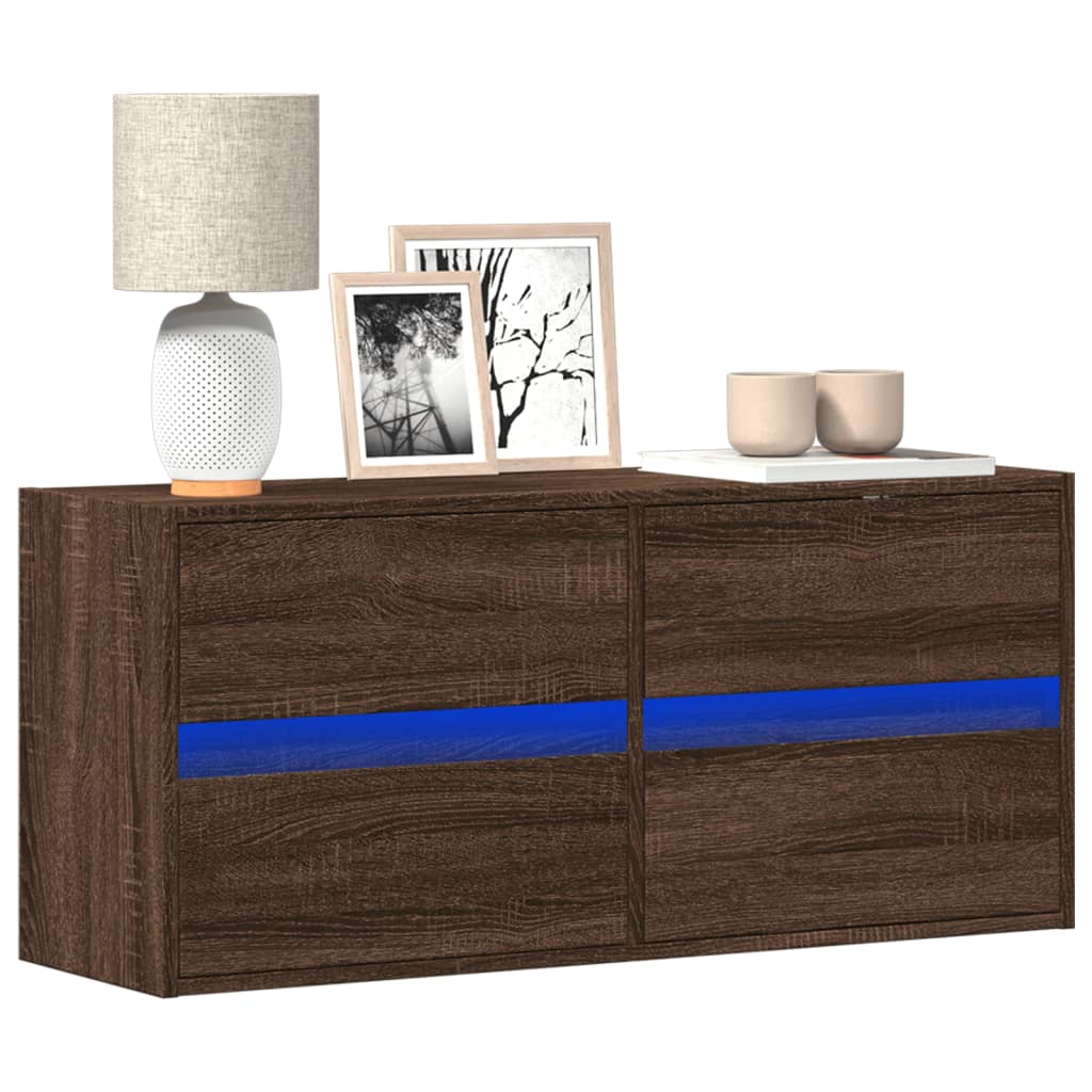 vidaXL Mueble de TV de pared con luces LED marrón roble 100x31x45 cm