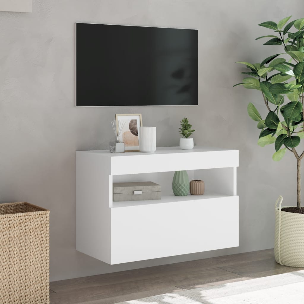 vidaXL Mueble de TV de pared con luces LED blanco 60x30x40 cm - Image 5