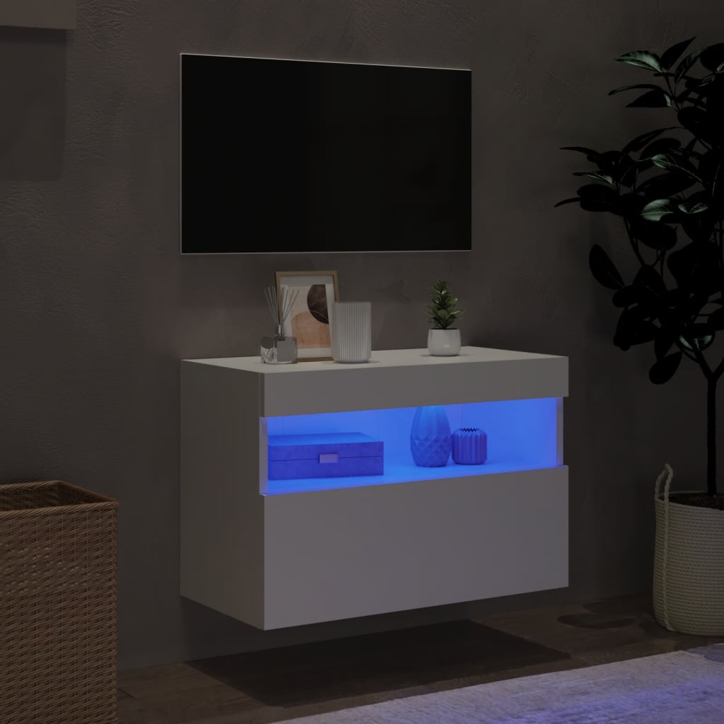 vidaXL Mueble de TV de pared con luces LED blanco 60x30x40 cm - Image 4
