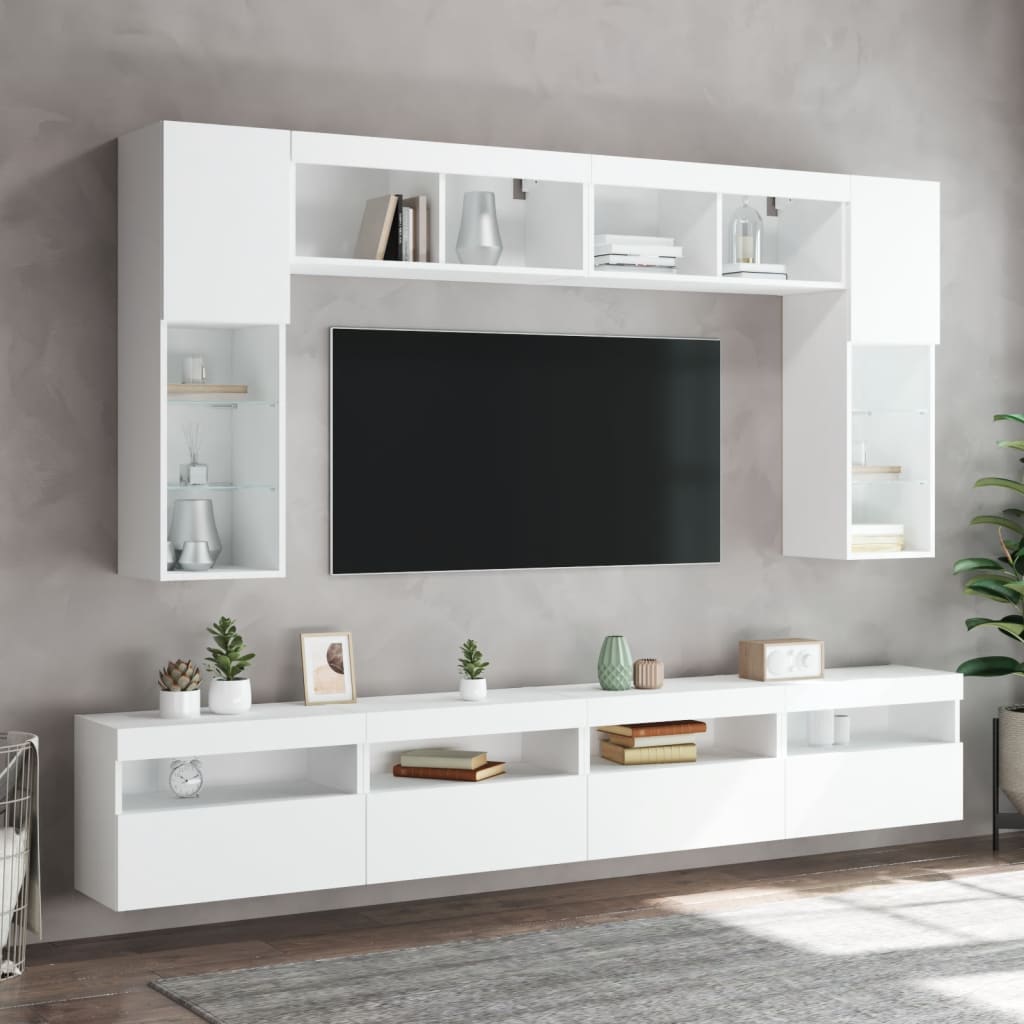 vidaXL Mueble de TV de pared con luces LED blanco 60x30x40 cm - Image 6