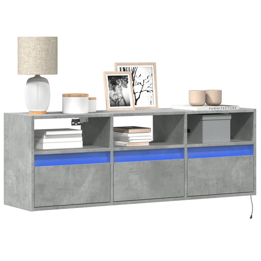 vidaXL Mueble de TV de pared con luces LED gris hormigón 130x31x45 cm