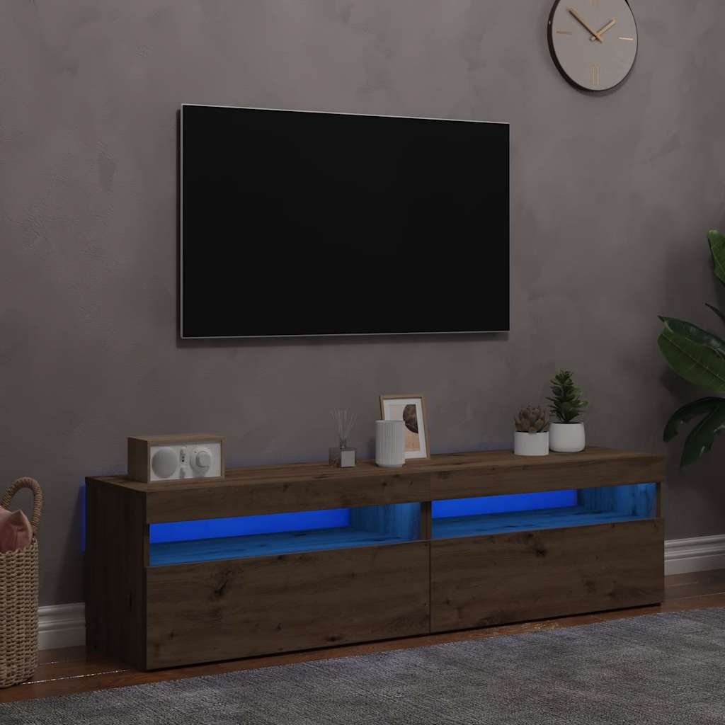 vidaXL Muebles TV con luces LED 2 uds madera ingeniería roble artisan