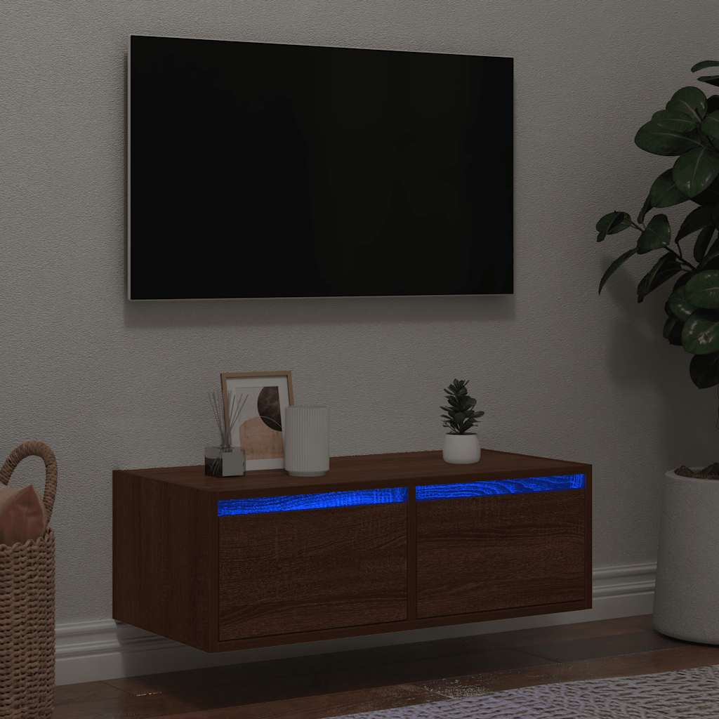vidaXL Mueble de TV con luces LED roble marrón 75x35,5x25 cm