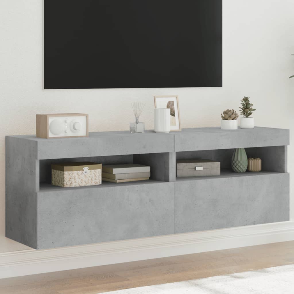vidaXL Muebles TV de pared luces LED 2 uds gris hormigón 60x30x40 cm