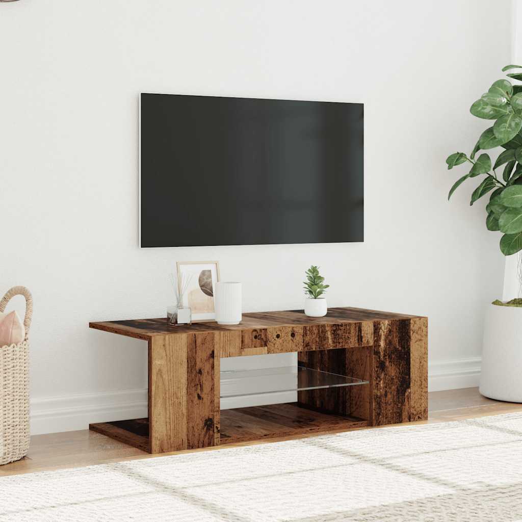 vidaXL Mueble TV luces LED madera ingeniería envejecida 90x39x30 cm