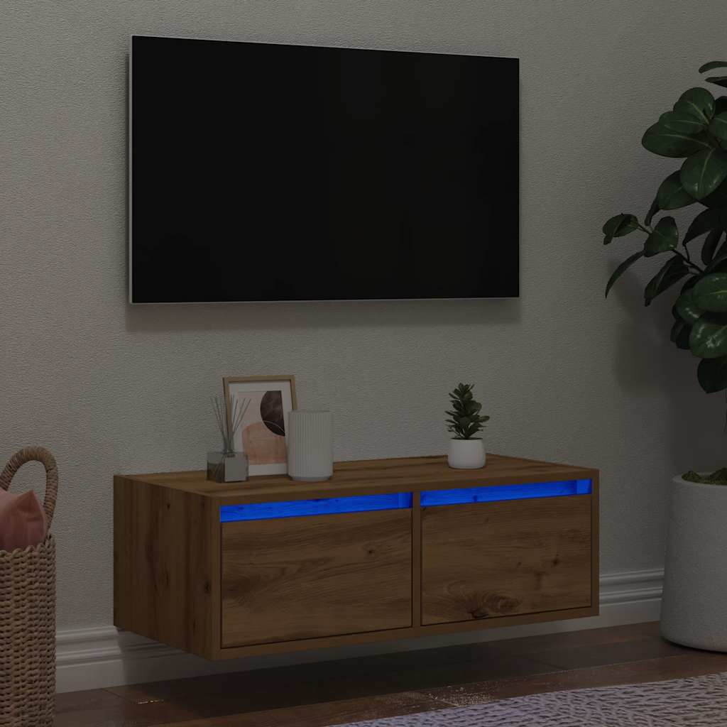 vidaXL Mueble de TV con luces LED roble artisan 75x35,5x25 cm