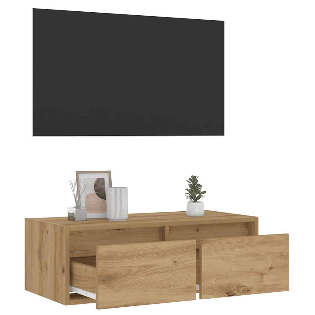 vidaXL Mueble de TV con luces LED roble artisan 75x35,5x25 cm - Image 5