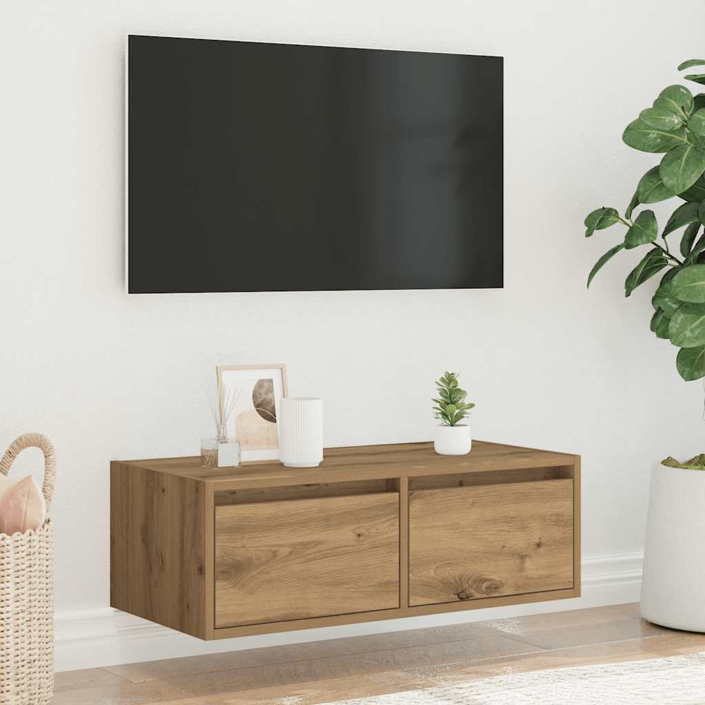 vidaXL Mueble de TV con luces LED roble artisan 75x35,5x25 cm - Image 4